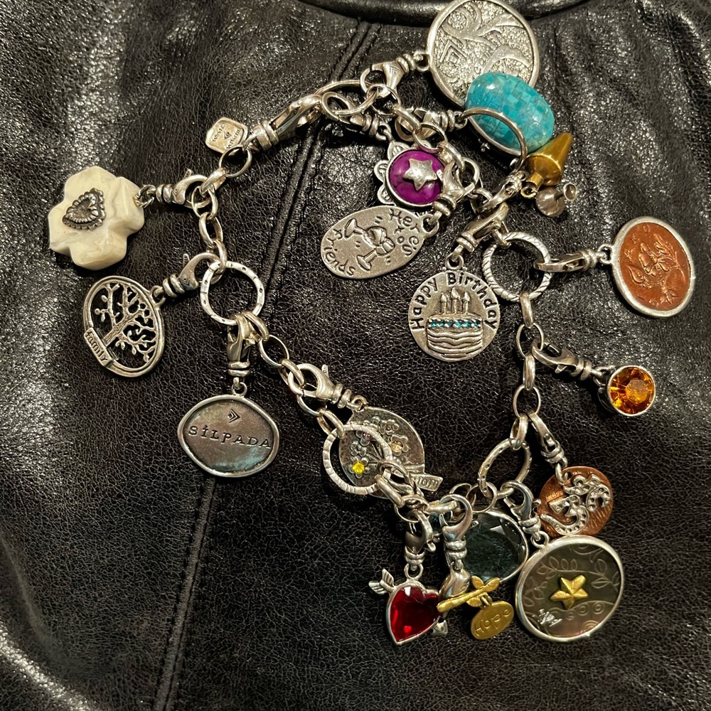 Sterling Silver Silpada Charm Bracelet with 17 Charms